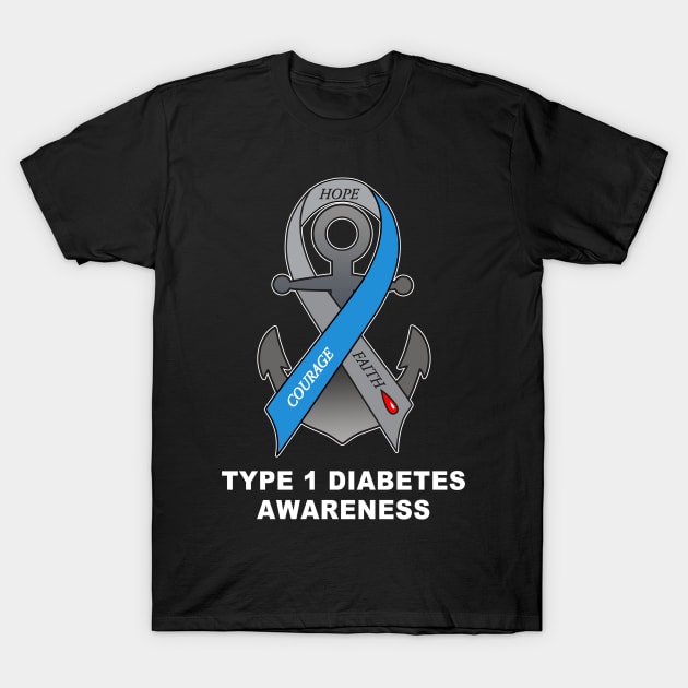 Type 1 Diabetes Ribbon Anchor of Hope T-Shirt by PenguinCornerStore
